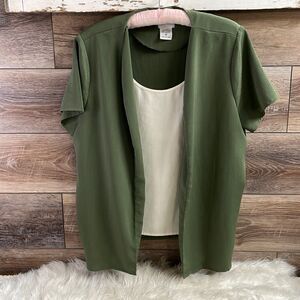 BonWorth Ladies Green and Off White Blouse, Size Petite Medium